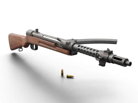 High quality vintage semi-automatic rifle with wooden stock and realistic bullets 3D Model