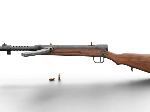 High quality vintage semi-automatic rifle with wooden stock and realistic bullets 3D Model