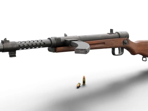 High quality vintage semi-automatic rifle with wooden stock and realistic bullets 3D Model