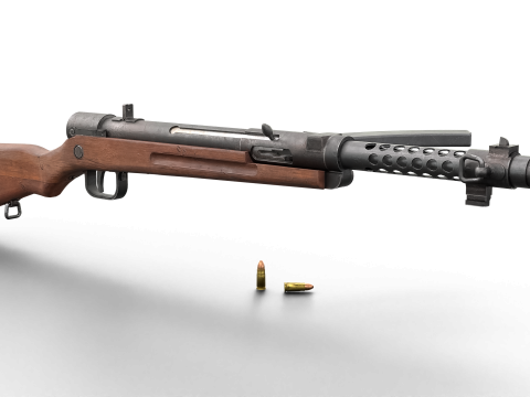 High quality vintage semi-automatic rifle with wooden stock and realistic bullets Modelo 3D