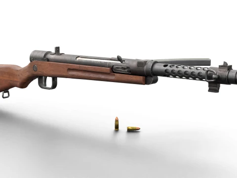 High quality vintage semi-automatic rifle with wooden stock and realistic bullets 3D Model