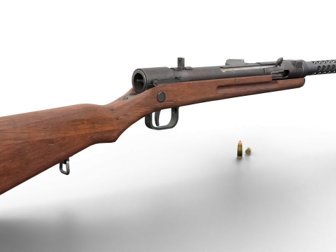 High quality vintage semi-automatic rifle with wooden stock and realistic bullets Modelo 3D