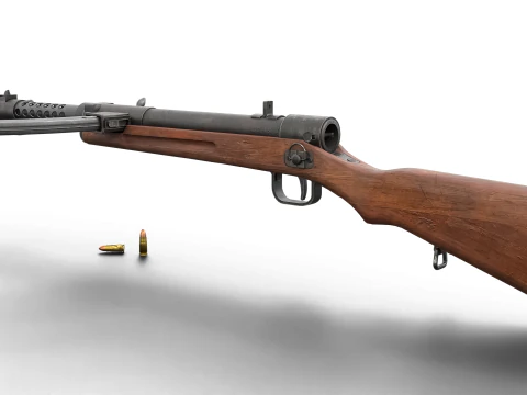 High quality vintage semi-automatic rifle with wooden stock and realistic bullets 3D Model