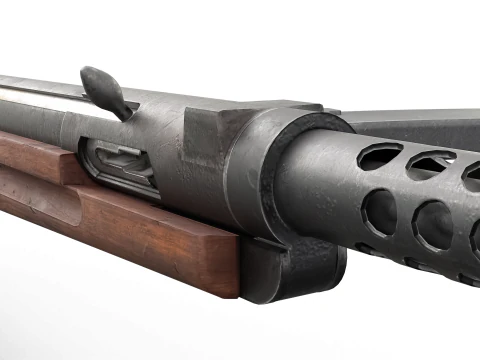 High quality vintage semi-automatic rifle with wooden stock and realistic bullets 3D Model
