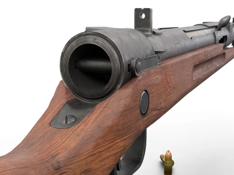 High quality vintage semi-automatic rifle with wooden stock and realistic bullets 3D Model