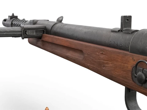 High quality vintage semi-automatic rifle with wooden stock and realistic bullets 3D Model
