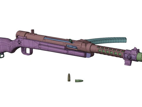 High quality vintage semi-automatic rifle with wooden stock and realistic bullets 3D Model