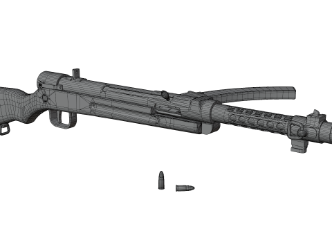 High quality vintage semi-automatic rifle with wooden stock and realistic bullets Modelo 3D