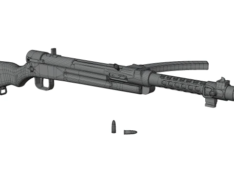 High quality vintage semi-automatic rifle with wooden stock and realistic bullets 3D Model