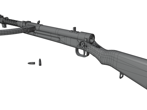 High quality vintage semi-automatic rifle with wooden stock and realistic bullets Modelo 3D