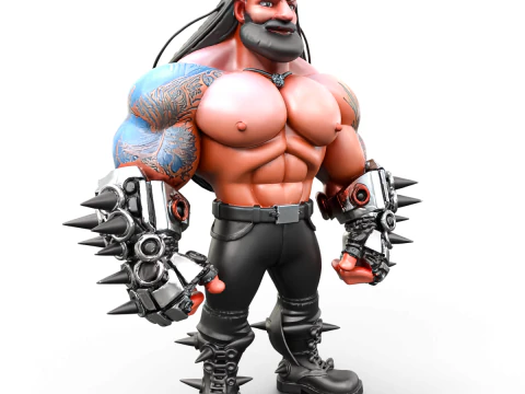 Cyber ​​Arm Brawler - 양식화된 3D 캐릭터 3D 모델