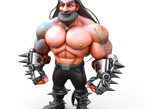 Cyber Arm Brawler - Stylized 3D Character 3D Model