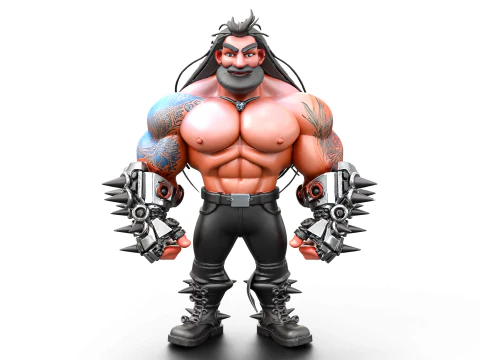 Cyber Arm Brawler - Stylized 3D Character 3D Model
