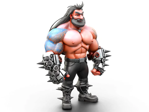 Cyber Arm Brawler - Stylized 3D Character 3D Model