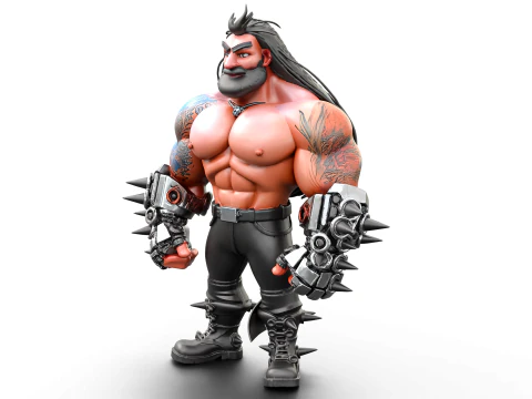 Cyber Arm Brawler - Stylized 3D Character 3D Model