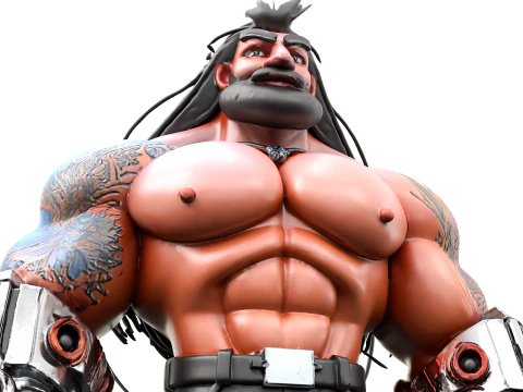 Cyber Arm Brawler - Stylized 3D Character 3D Model