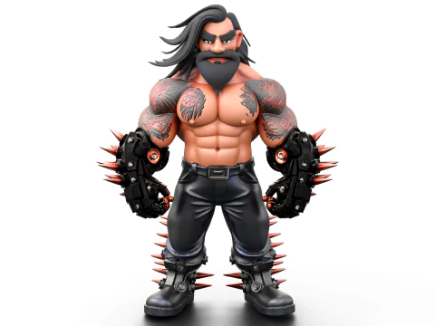Muscular Tattooed Character 3D Model