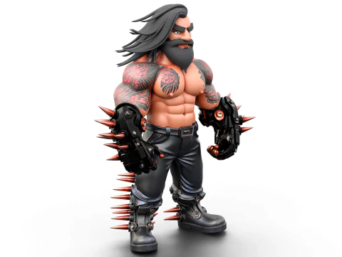 Muscular Tattooed Character 3D Model