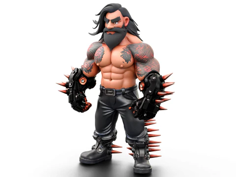 Muscular Tattooed Character 3D Model
