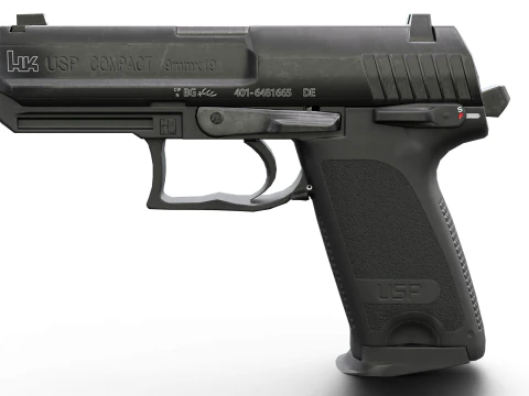 USP Compact 9mm - Realistic Pistol 3D Model