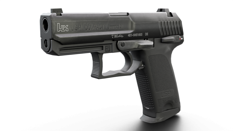 USP Compact 9mm - Realistic Pistol 3D Модель .c4d .max .obj .3ds .fbx .stl .blend 