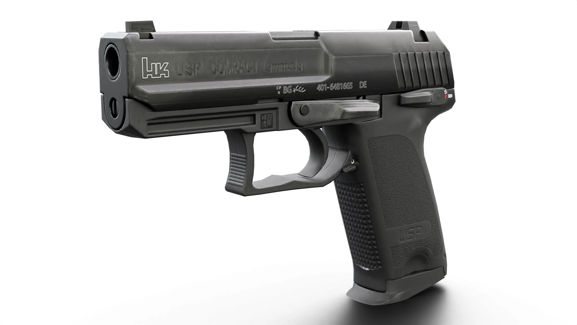 USP Compact 9mm - Realistic Pistol 3D Model .c4d .max .obj .3ds .fbx .stl .blend
