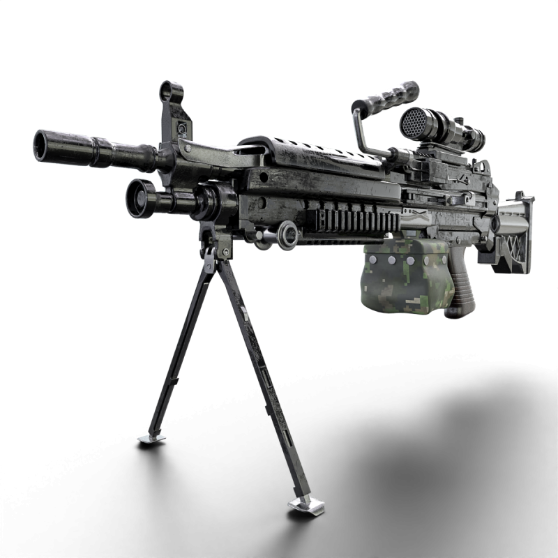 Heavy Tactical Belt-Fed LMG Game Ready 3D Model .c4d .max .obj .3ds .fbx .stl .blend