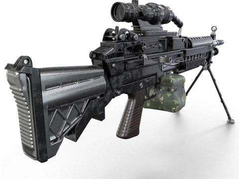 Heavy Tactical Belt-Fed LMG Game Ready 3D Model