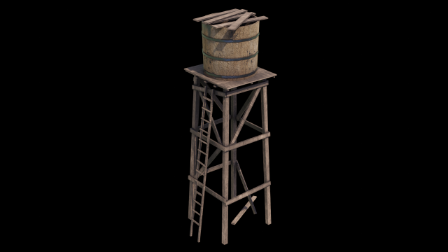 Wooden Water Tower 3D Model .c4d .max .obj .3ds .fbx .stl .blend 