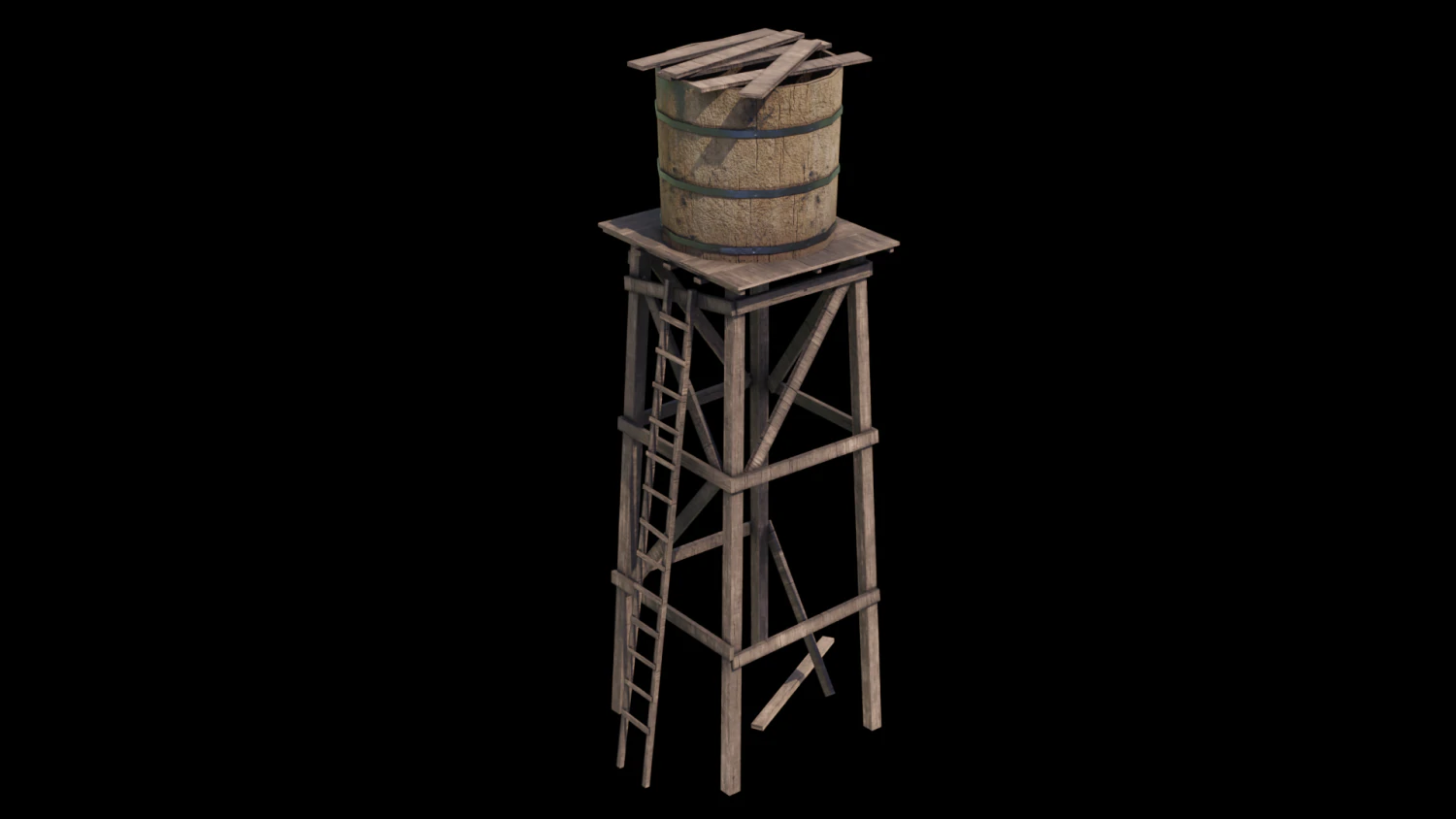 Wooden Water Tower 3D Model .c4d .max .obj .3ds .fbx .stl .blend 