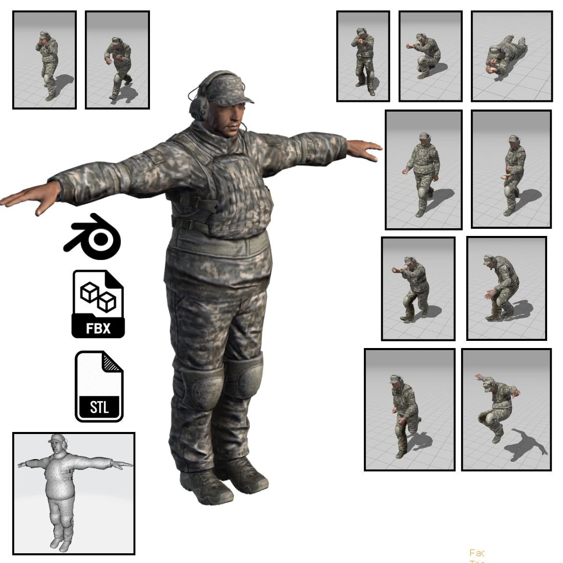 3D Character Model Low Poly Soldier Game Ready Low-poly 3D Model .c4d .max .obj .3ds .fbx .stl .blend 