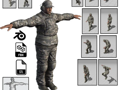 3D Character Model Low Poly Soldier Game Ready Low-poly 3D Model