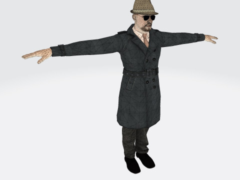 3D Character Model Middle-Aged Man in Trench Coat Model 3D