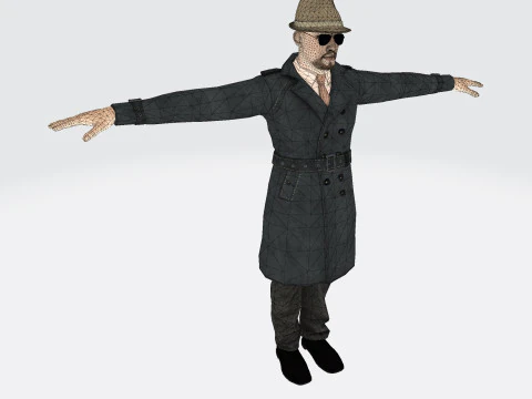 3D Character Model Middle-Aged Man in Trench Coat 3D Model