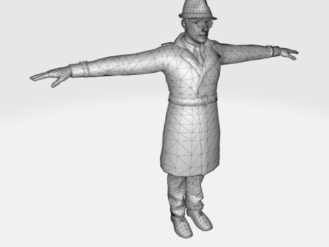 3D Character Model Middle-Aged Man in Trench Coat Model 3D