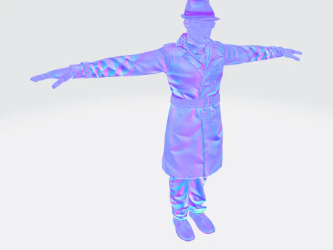 3D Character Model Middle-Aged Man in Trench Coat 3D Model