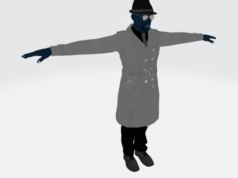 3D Character Model Middle-Aged Man in Trench Coat 3D Model