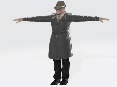3D Character Model Middle-Aged Man in Trench Coat Model 3D