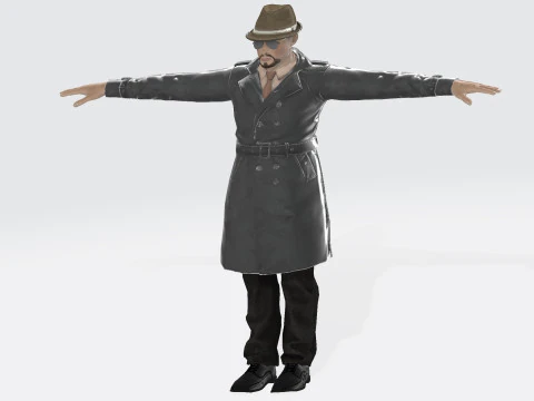 3D Character Model Middle-Aged Man in Trench Coat 3D Model