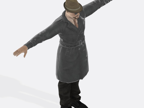 3D Character Model Middle-Aged Man in Trench Coat Model 3D