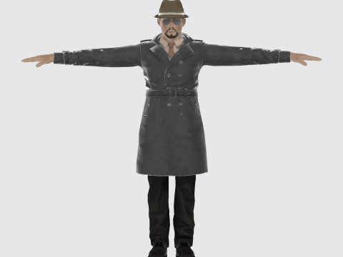 3D Character Model Middle-Aged Man in Trench Coat Model 3D