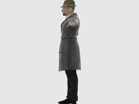 3D Character Model Middle-Aged Man in Trench Coat Model 3D
