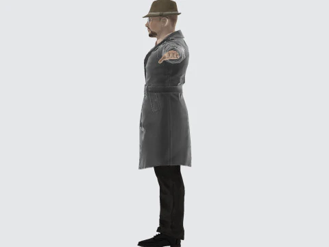 3D Character Model Middle-Aged Man in Trench Coat 3D Model