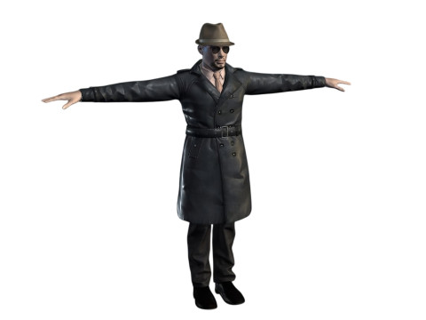 3D Character Model Middle-Aged Man in Trench Coat 3D Model