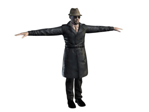 3D Character Model Middle-Aged Man in Trench Coat 3D Model