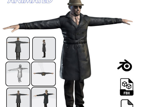 3D Character Model Middle-Aged Man in Trench Coat 3D 模型