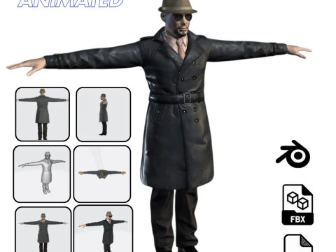 Mod&egrave;le de personnage 3D Homme d'&acirc;ge moyen en trench-coat Modèle 3D