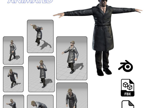 3D Character Model Middle-Aged Man in Trench Coat Model 3D