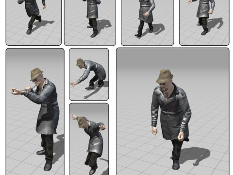 3D Character Model Middle-Aged Man in Trench Coat Model 3D