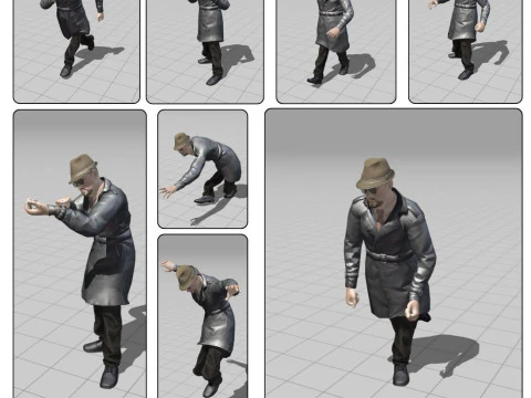 3D Character Model Middle-Aged Man in Trench Coat 3D Model
